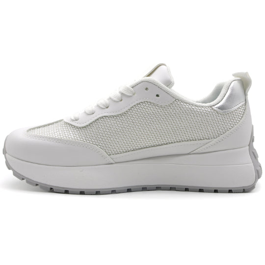 White Mesh-Panel Retro Sneaker in White – inner side view