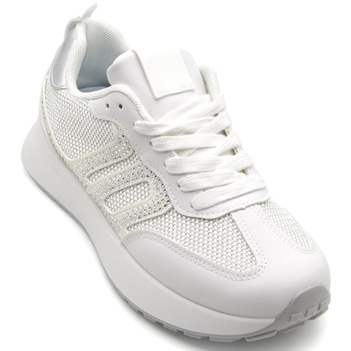 White Mesh-Panel Retro Sneaker in White – top-down view