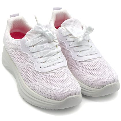 White Chunky-Knit Platform Sneaker in White – pair shown from the front