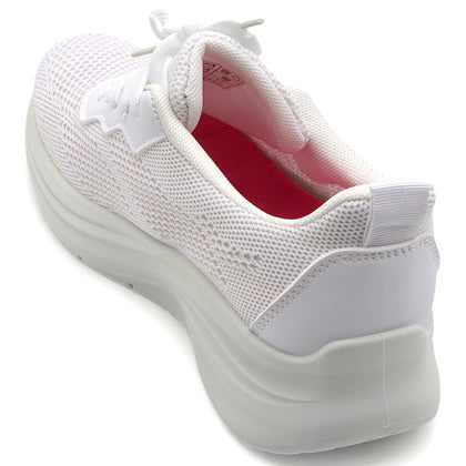 White Chunky-Knit Platform Sneaker in White – angled view from the heel