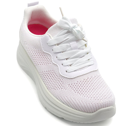 White Chunky-Knit Platform Sneaker in White – top-down view