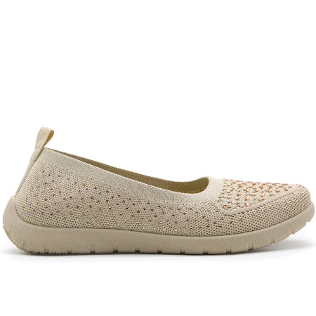 Beige Bedazzled Flexi-Knit Ballerina