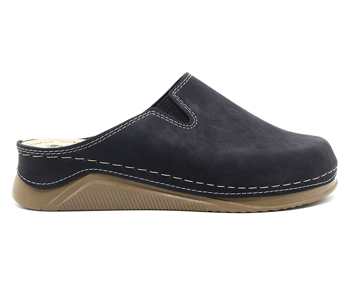 black nubuck wedge mule
