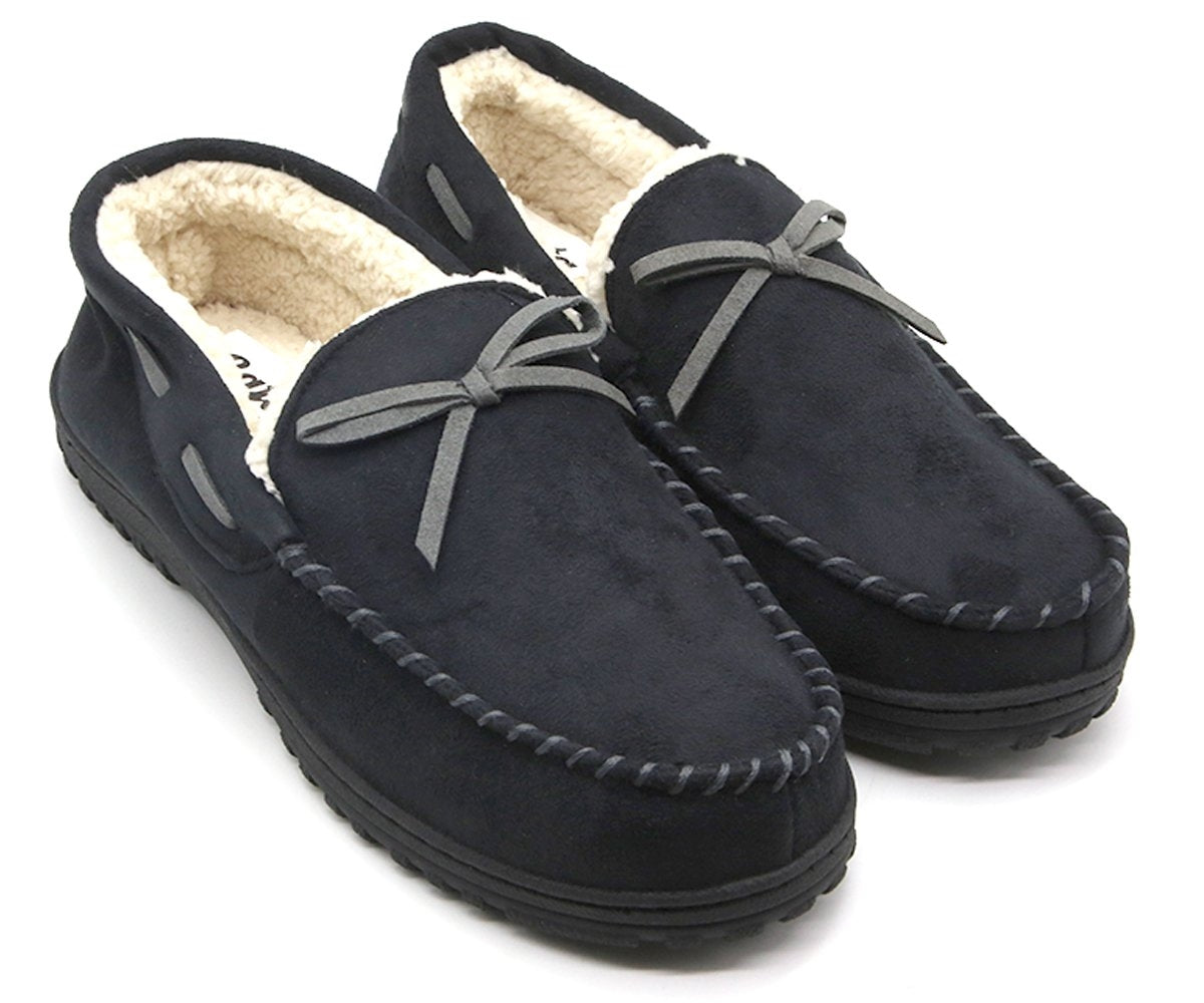 black fur lined house moccasins