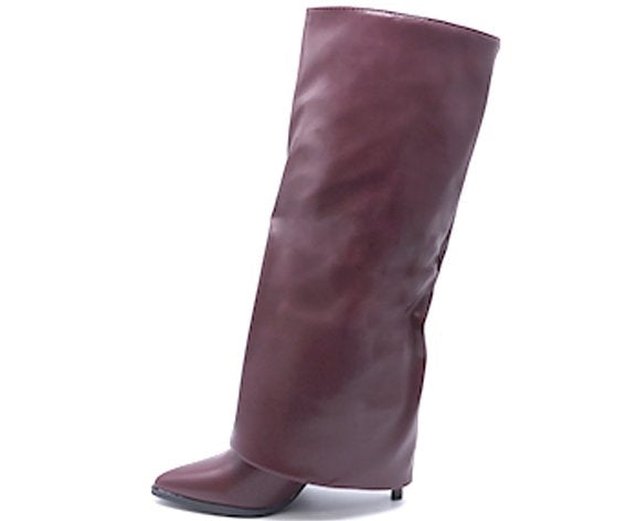 burgundy high fold-over boot