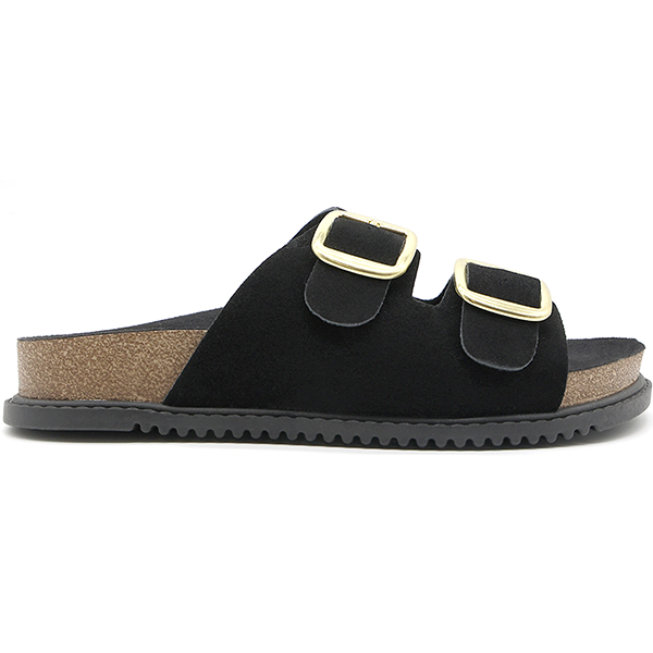br black suede cork slides